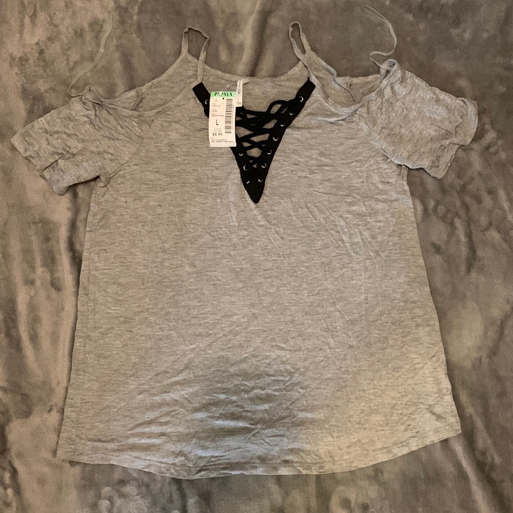 Off the shoulder tank top lace up